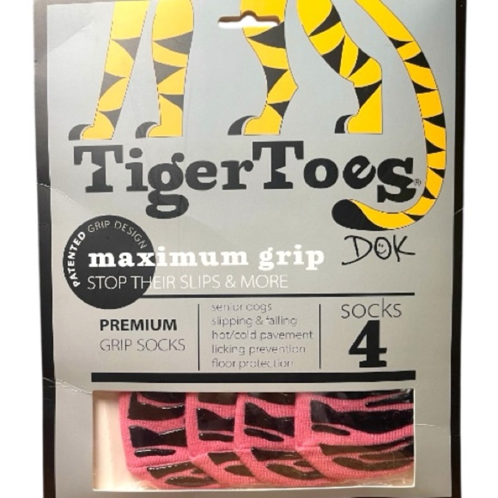 DOK TigerToes Premium Non-Slip Dog Socks In Sassy Pink. Size Large